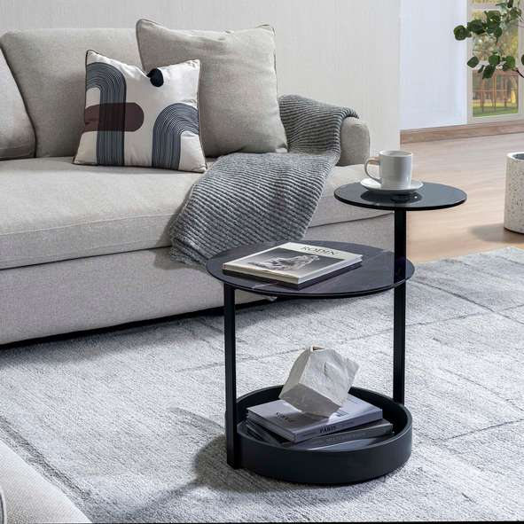 BRYSON ACCENT TABLE ROUND - BLACK & GREY | Pan Home Furnishings
